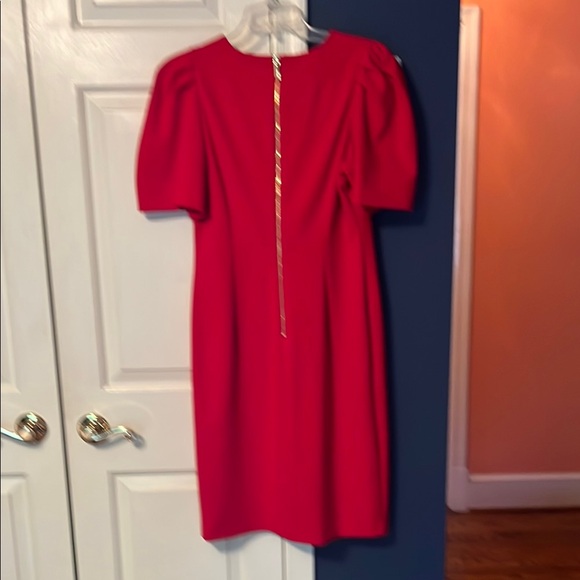 Calvin Klein Red Puff Sleeve Sheath Dress - Picture 3 of 5